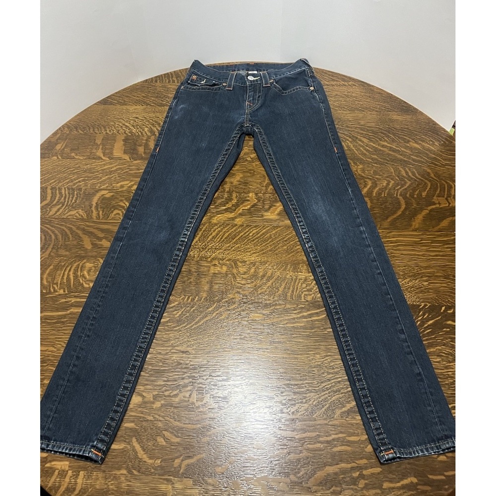 Vintage True Religion Skinny Jeans Womens 27 Dark Wash Flap Pocket Y2K - Picture 2 of 8